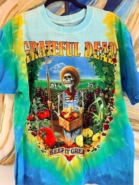 VTG 90s Liquid Blue Grateful Dead Keep It Green Tie Dye T Shirt Size L